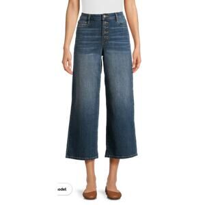 Time and Tru Wide Leg Jeans Women 12 Blue Stretch Cropped Button Fly Casual